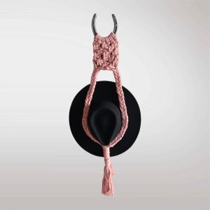Pink Macramé Horseshoe Hat Holder